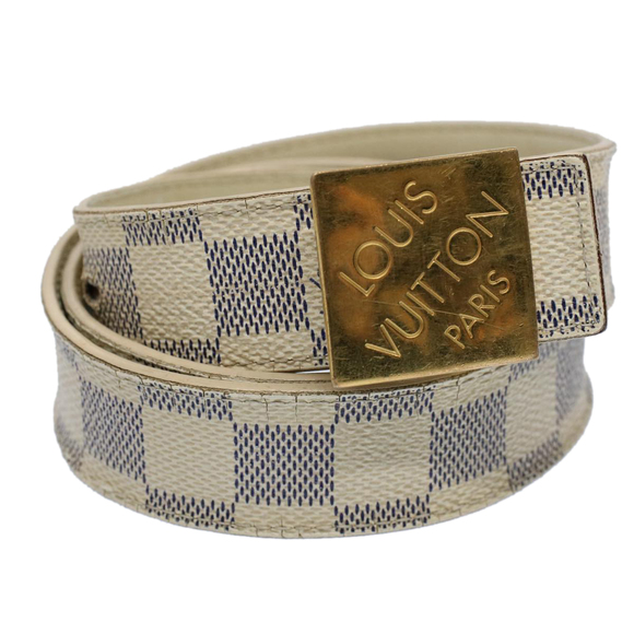LOUIS VUITTON Damier Azur Ceinture Carre Belt 29.5""-33.5"" M9678 LV Auth 55072 - Picture 2 of 8